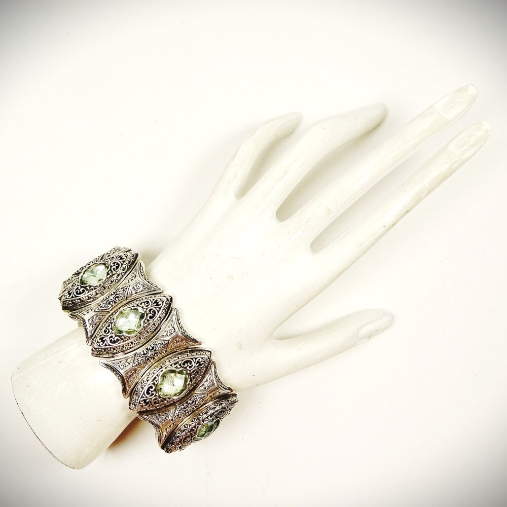 KONSTANTINO Sterling Silver Faceted Prasiolite Wide Link Bracelet 121 Grams - Picture 13 of 13